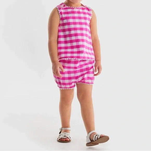 JACADI PARIS Baby Girl Gingham Shorts Set- Pink & White/ Size 6 Months - Picture 5 of 9